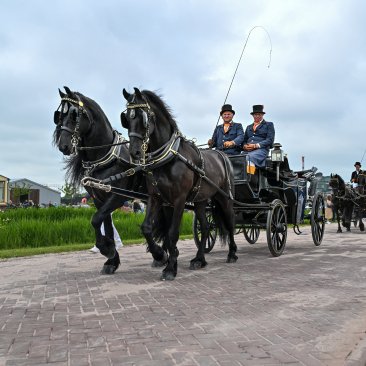 Voorkant van de stoet van Fryske Quadrille tijdens de heropening van het Fries Landbouwmuseum