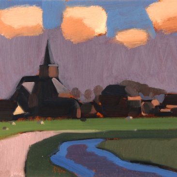 Schilderij van dorp Wirdum door Jentsje Popma