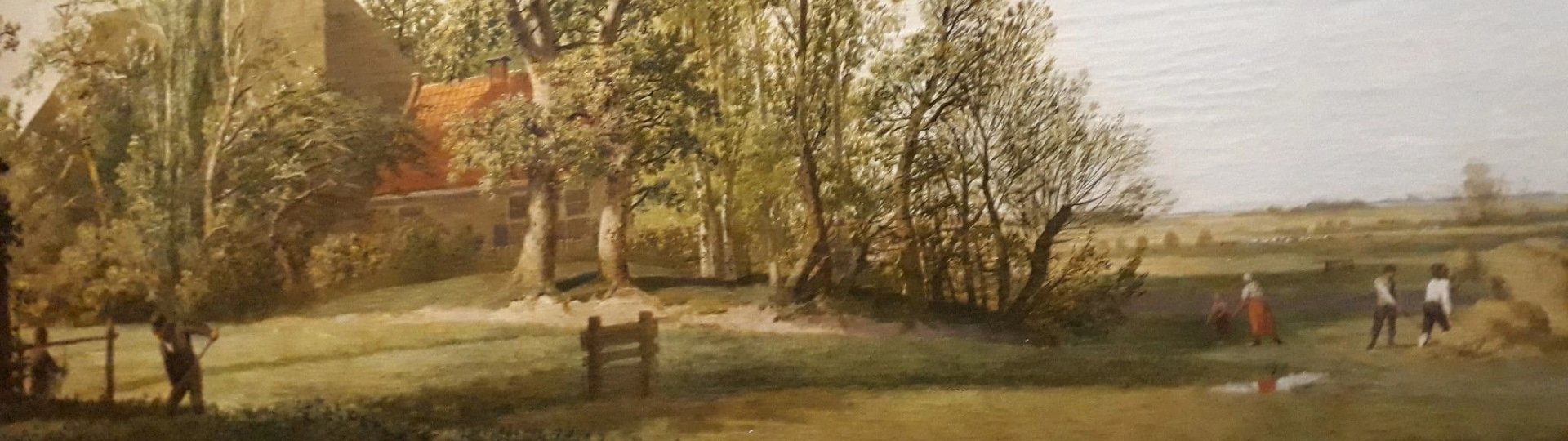 Fries landschap, naar alle waarschijnlijkheid bij Blessum circa 1800. Detail van een behangselschilderij van Aldert Jacobs van der Poort (collectie Fries Landbouwmuseum).