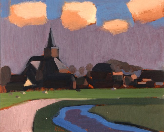 Schilderij van dorp Wirdum door Jentsje Popma