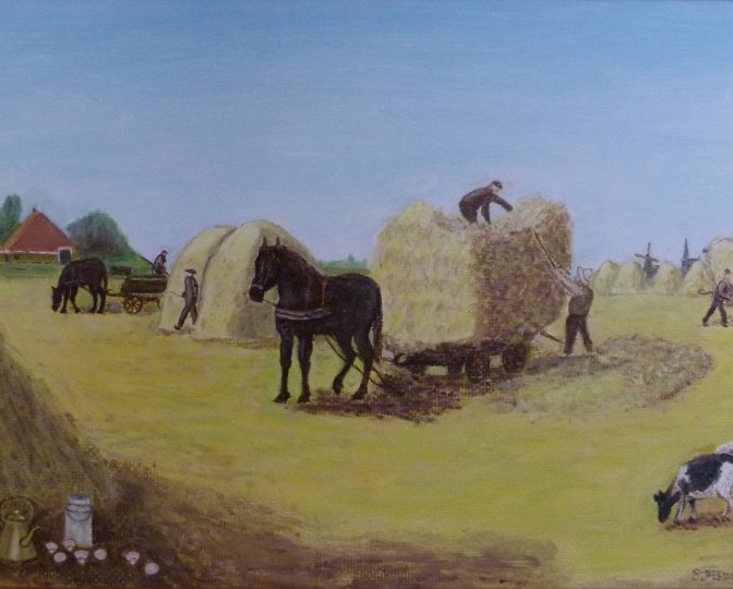 Schilderij over het plattelandsleven door Siebe Peenstra