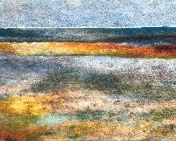 Schilderij gemaakt met wol van een strand