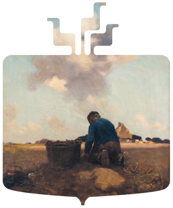 Schilderij door Wiersma van een aardappelrooier