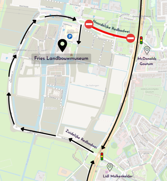 Kaart met tijdelijke route naar het museum